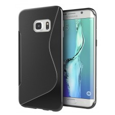 Samsung Galaxy S7 Edge - TPU Soft S Wave Pattern Protective Phone Cover Case - Black